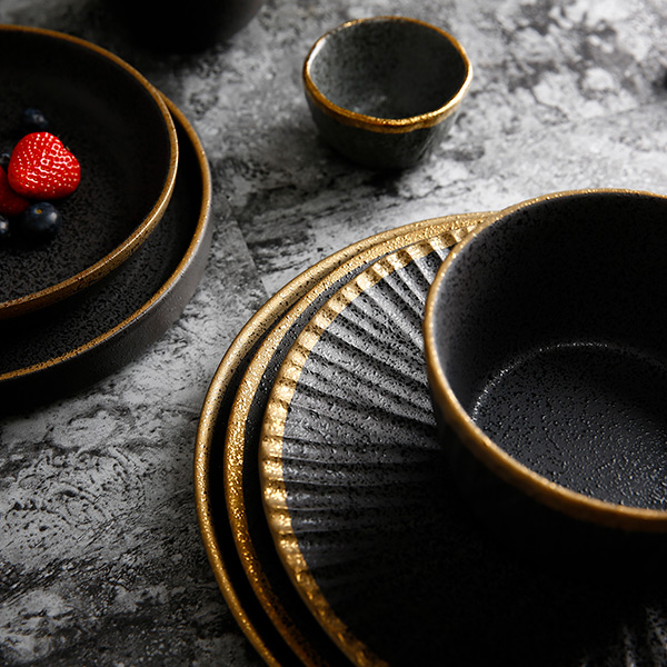 Black gold coarse pottery style tableware